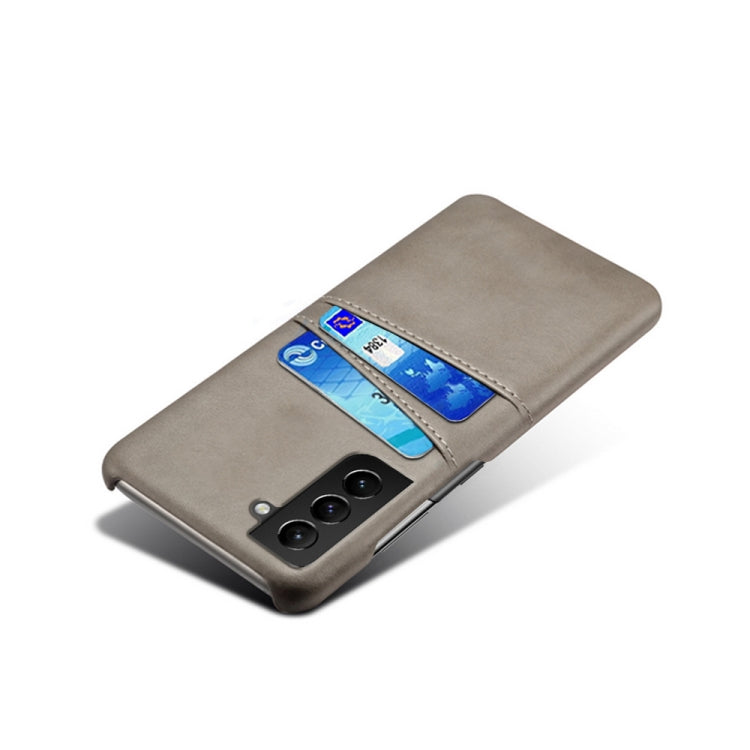 For Samsung Galaxy S21 FE 5G Calf Texture PC + PU Leather Back Cover Shockproof Case with Dual Card Slots