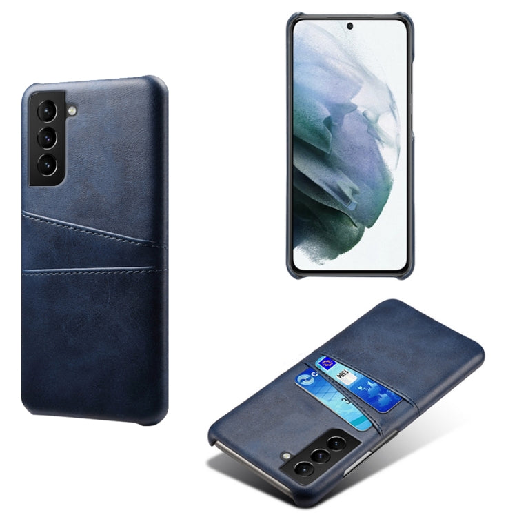 For Samsung Galaxy S21 FE 5G Calf Texture PC + PU Leather Back Cover Shockproof Case with Dual Card Slots