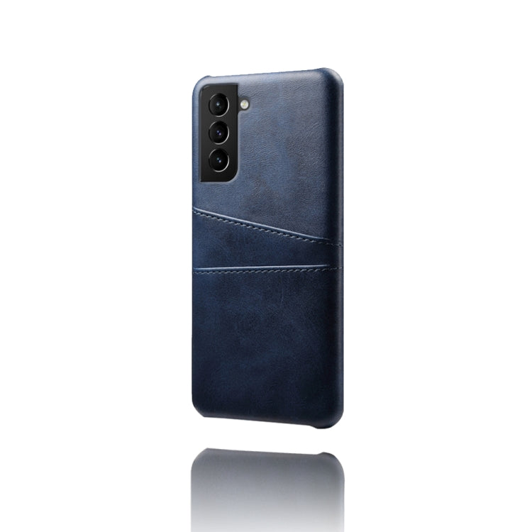 For Samsung Galaxy S21 FE 5G Calf Texture PC + PU Leather Back Cover Shockproof Case with Dual Card Slots