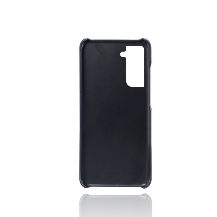 For Samsung Galaxy S21 FE 5G Calf Texture PC + PU Leather Back Cover Shockproof Case with Dual Card Slots