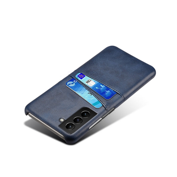 For Samsung Galaxy S21 FE 5G Calf Texture PC + PU Leather Back Cover Shockproof Case with Dual Card Slots