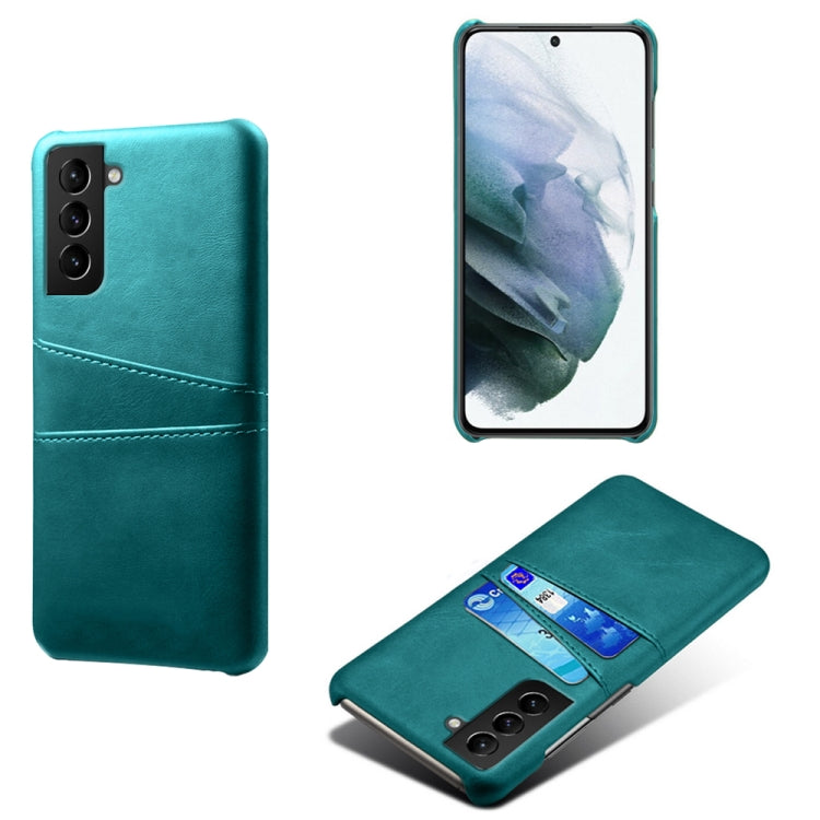 For Samsung Galaxy S21 FE 5G Calf Texture PC + PU Leather Back Cover Shockproof Case with Dual Card Slots
