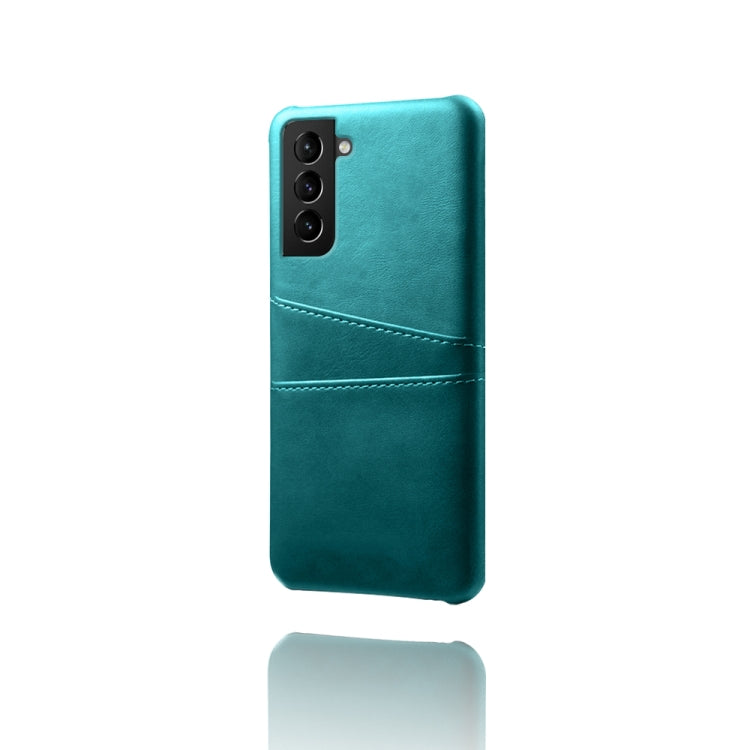For Samsung Galaxy S21 FE 5G Calf Texture PC + PU Leather Back Cover Shockproof Case with Dual Card Slots