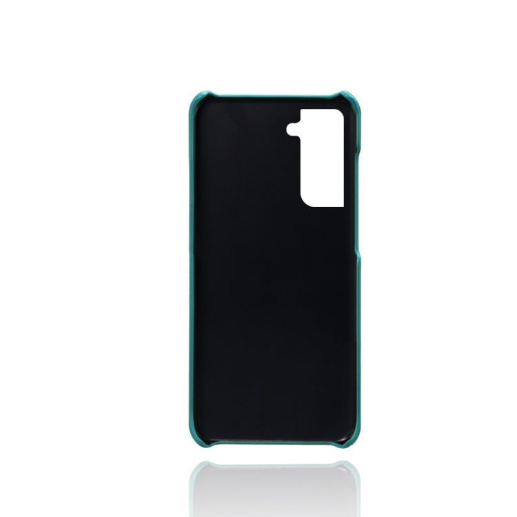 For Samsung Galaxy S21 FE 5G Calf Texture PC + PU Leather Back Cover Shockproof Case with Dual Card Slots