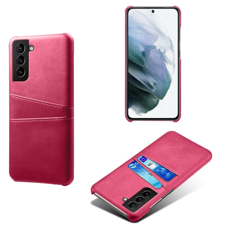 For Samsung Galaxy S21 FE 5G Calf Texture PC + PU Leather Back Cover Shockproof Case with Dual Card Slots