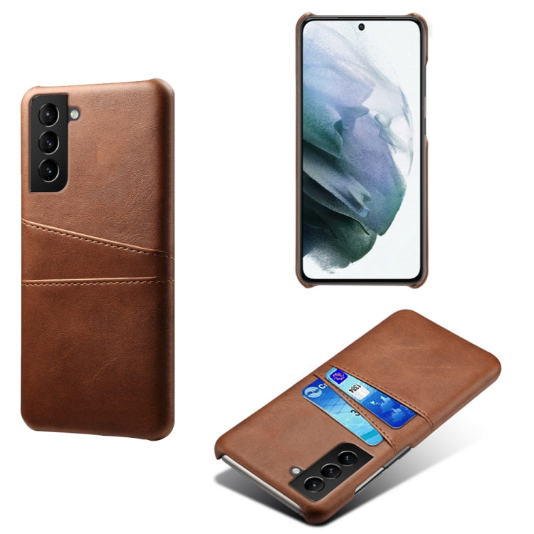 For Samsung Galaxy S21 FE 5G Calf Texture PC + PU Leather Back Cover Shockproof Case with Dual Card Slots
