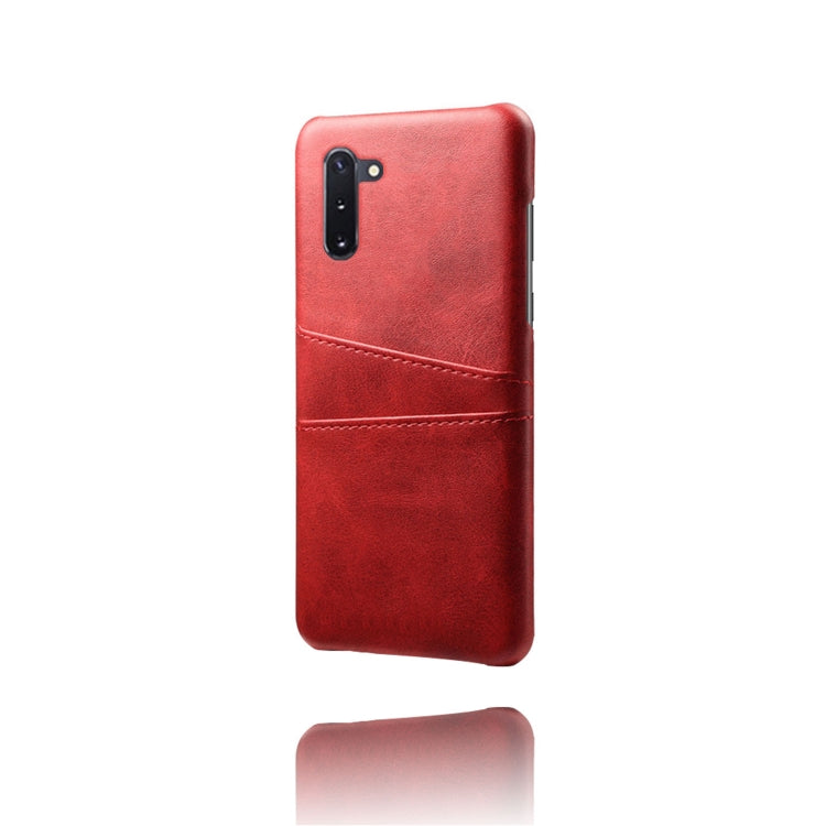 For Samsung Galaxy Note10 Calf Texture PC + PU Leather Back Cover Shockproof Case with Dual Card Slots