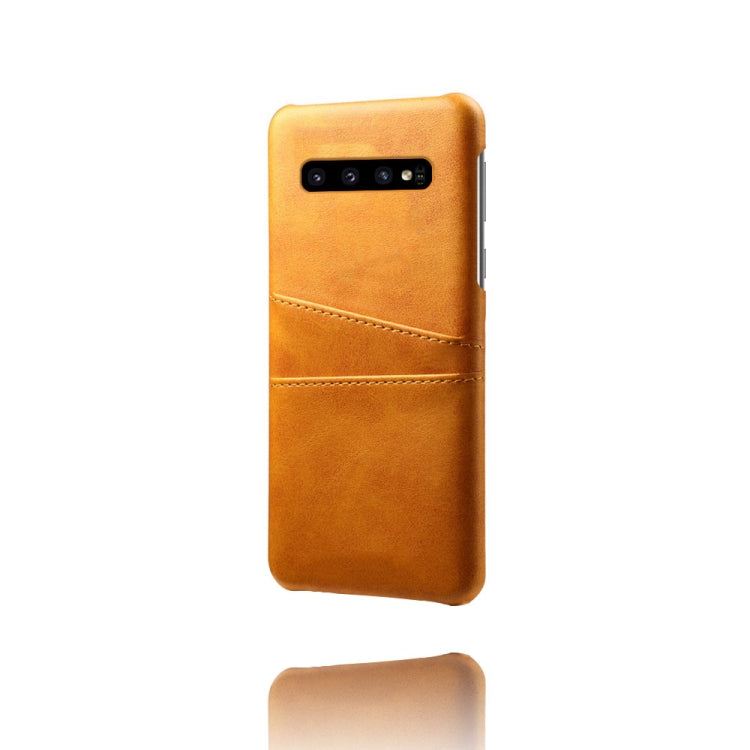 For Samsung Galaxy S10 Calf Texture PC + PU Leather Back Cover Shockproof Case with Dual Card Slots