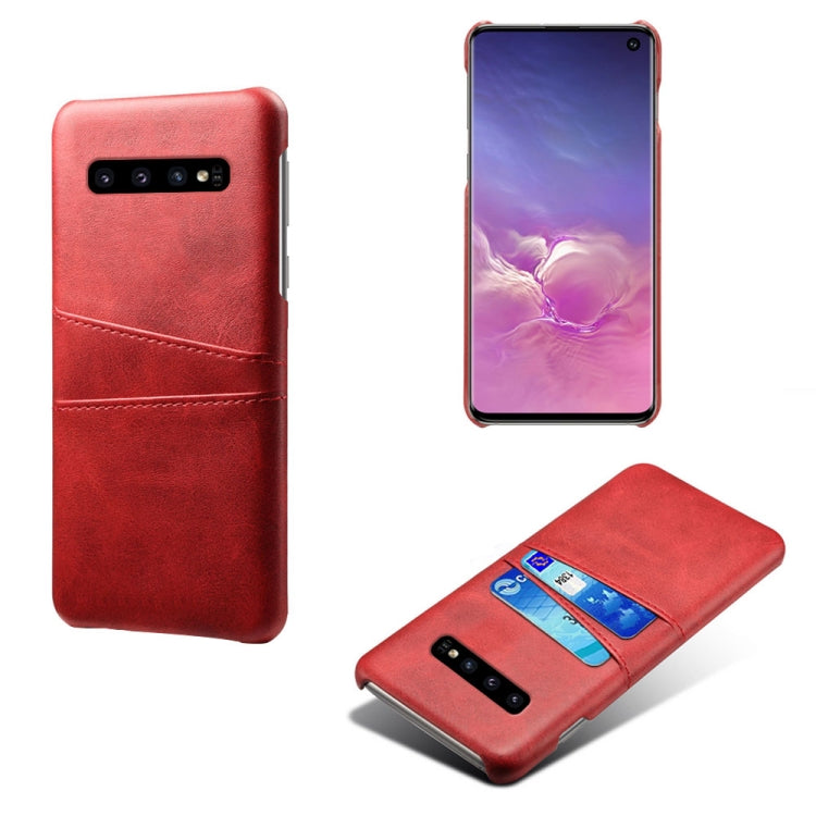 For Samsung Galaxy S10 Calf Texture PC + PU Leather Back Cover Shockproof Case with Dual Card Slots