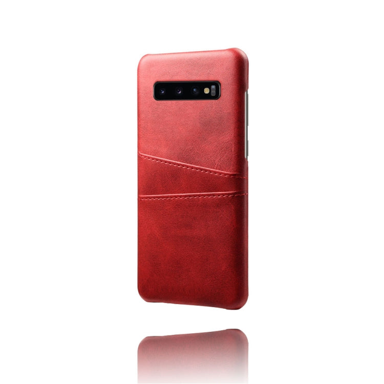For Samsung Galaxy S10+ Calf Texture PC + PU Leather Back Cover Shockproof Case with Dual Card Slots