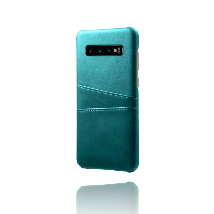 For Samsung Galaxy S10+ Calf Texture PC + PU Leather Back Cover Shockproof Case with Dual Card Slots