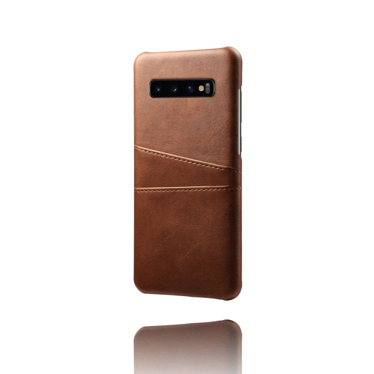 For Samsung Galaxy S10+ Calf Texture PC + PU Leather Back Cover Shockproof Case with Dual Card Slots