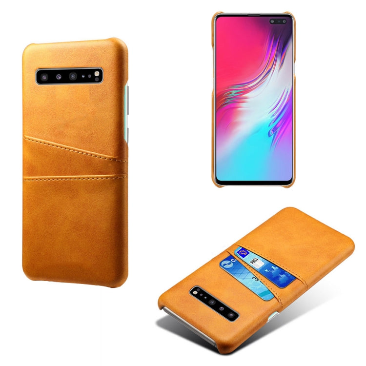 For Samsung Galaxy S10 5G Calf Texture PC + PU Leather Back Cover Shockproof Case with Dual Card Slots