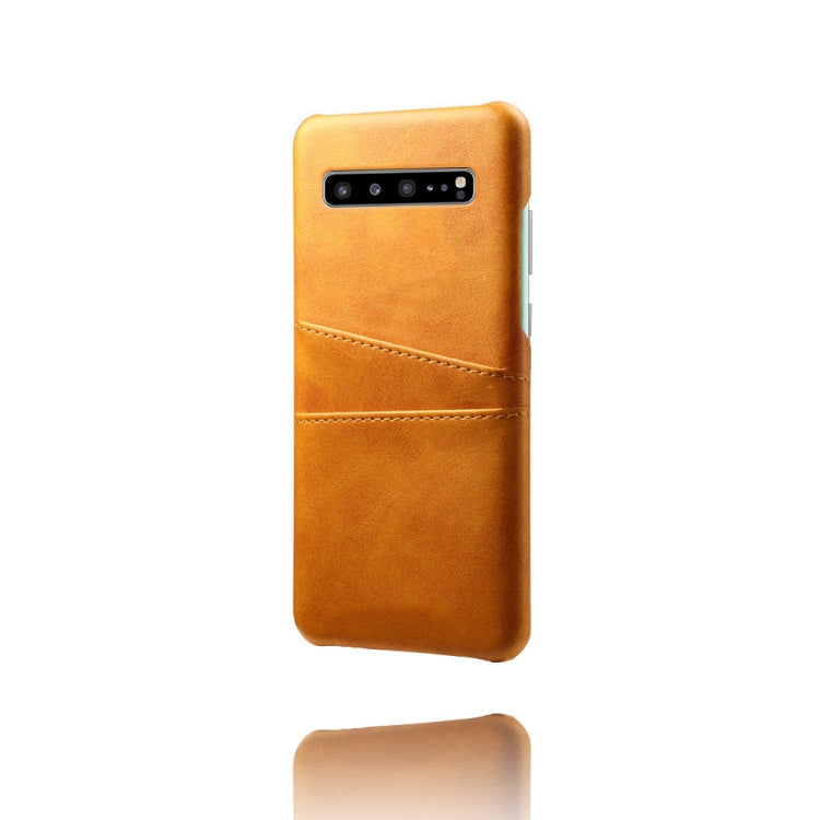 For Samsung Galaxy S10 5G Calf Texture PC + PU Leather Back Cover Shockproof Case with Dual Card Slots