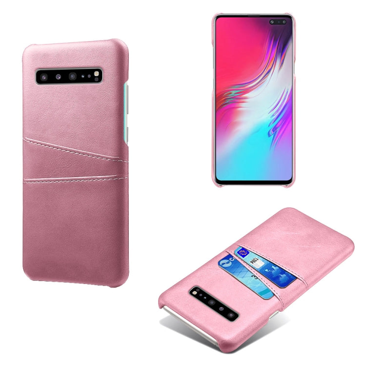 For Samsung Galaxy S10 5G Calf Texture PC + PU Leather Back Cover Shockproof Case with Dual Card Slots