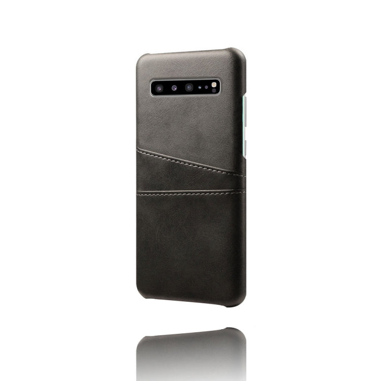 For Samsung Galaxy S10 5G Calf Texture PC + PU Leather Back Cover Shockproof Case with Dual Card Slots