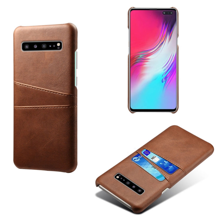 For Samsung Galaxy S10 5G Calf Texture PC + PU Leather Back Cover Shockproof Case with Dual Card Slots
