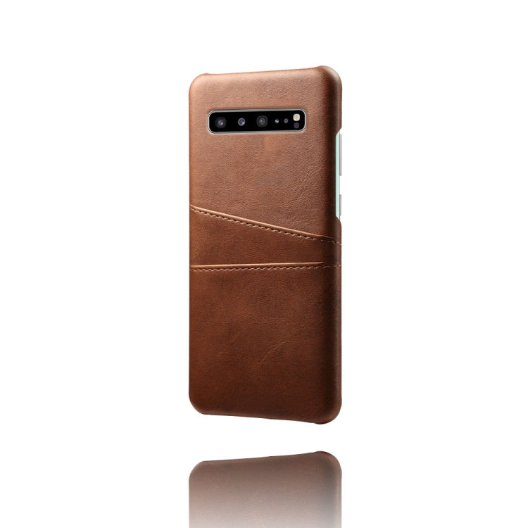For Samsung Galaxy S10 5G Calf Texture PC + PU Leather Back Cover Shockproof Case with Dual Card Slots