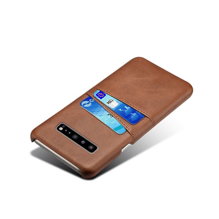 For Samsung Galaxy S10 5G Calf Texture PC + PU Leather Back Cover Shockproof Case with Dual Card Slots