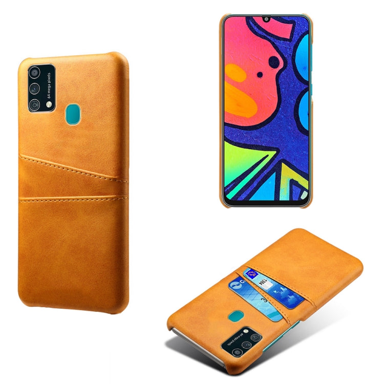 For Samsung Galaxy F41 Calf Texture PC + PU Leather Back Cover Shockproof Case with Dual Card Slots