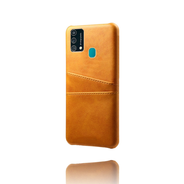 For Samsung Galaxy F41 Calf Texture PC + PU Leather Back Cover Shockproof Case with Dual Card Slots