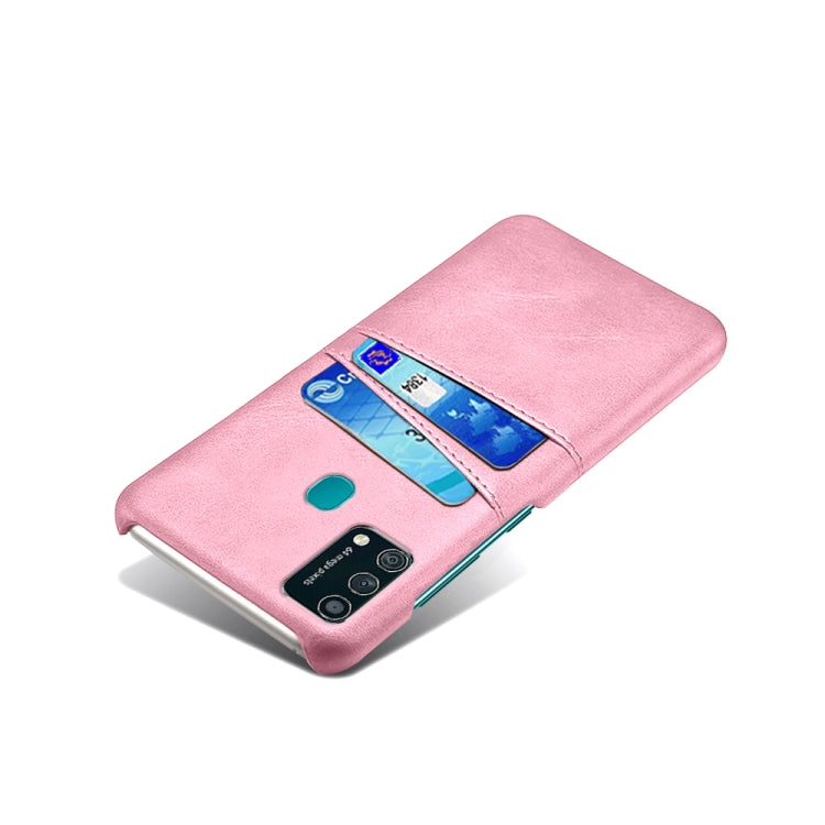 For Samsung Galaxy F41 Calf Texture PC + PU Leather Back Cover Shockproof Case with Dual Card Slots