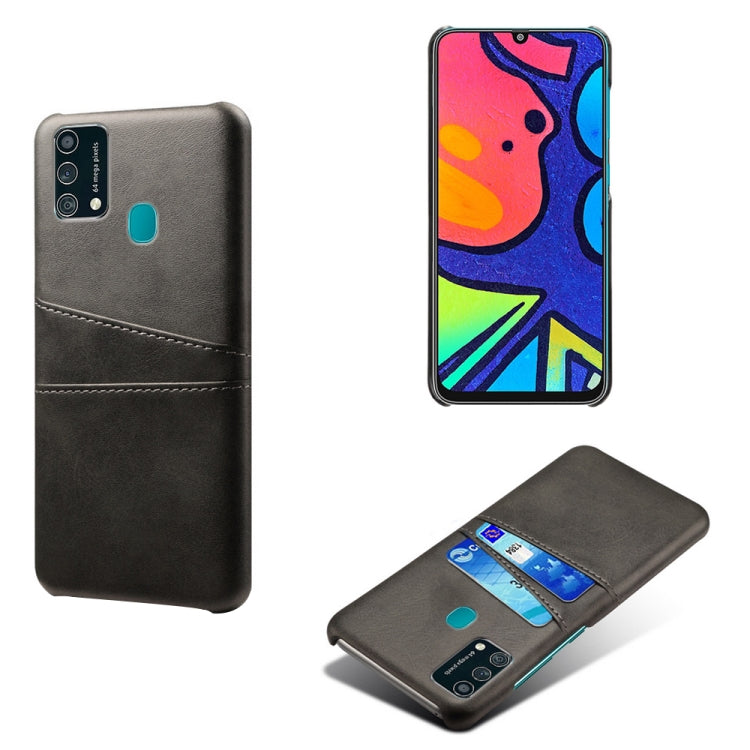 For Samsung Galaxy F41 Calf Texture PC + PU Leather Back Cover Shockproof Case with Dual Card Slots