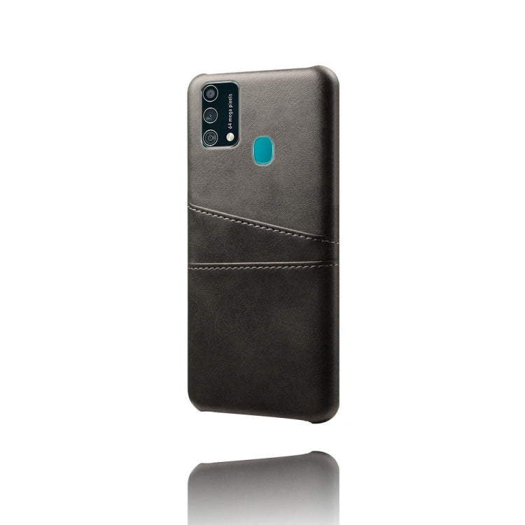 For Samsung Galaxy F41 Calf Texture PC + PU Leather Back Cover Shockproof Case with Dual Card Slots