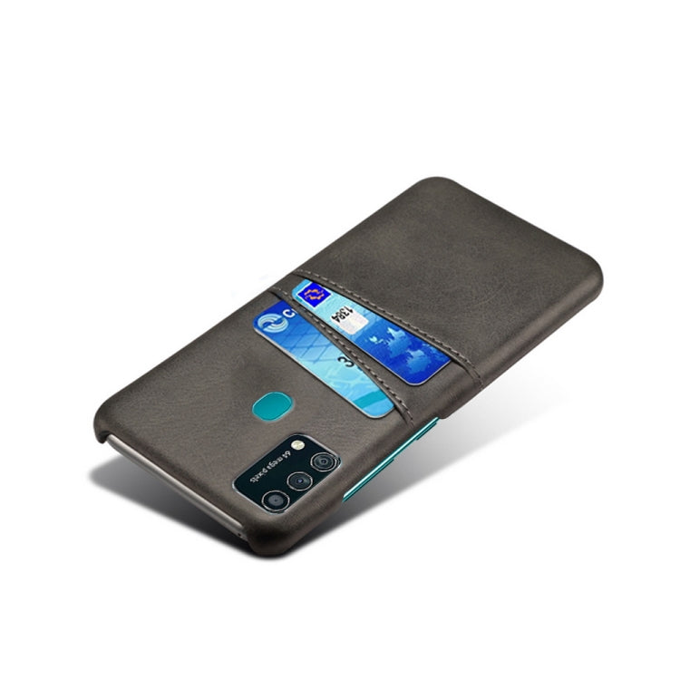 For Samsung Galaxy F41 Calf Texture PC + PU Leather Back Cover Shockproof Case with Dual Card Slots