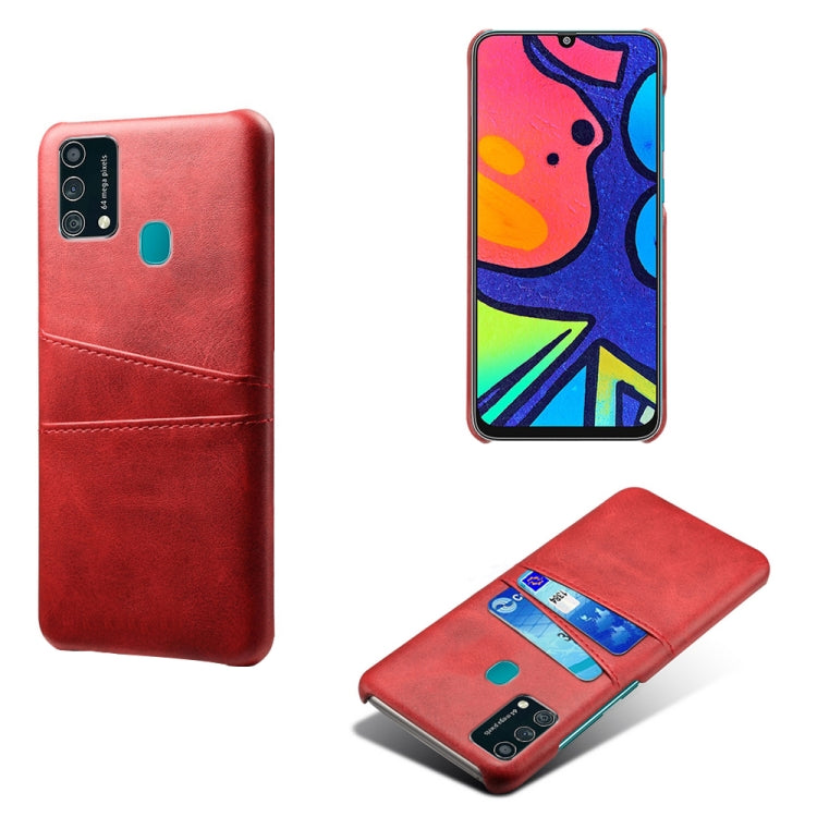 For Samsung Galaxy F41 Calf Texture PC + PU Leather Back Cover Shockproof Case with Dual Card Slots