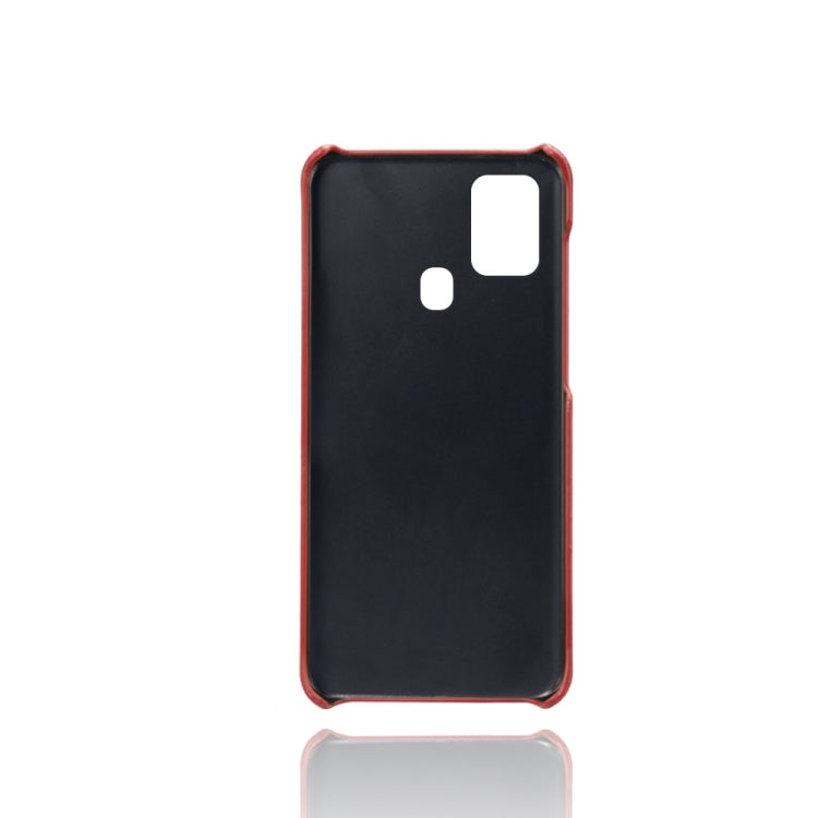 For Samsung Galaxy F41 Calf Texture PC + PU Leather Back Cover Shockproof Case with Dual Card Slots