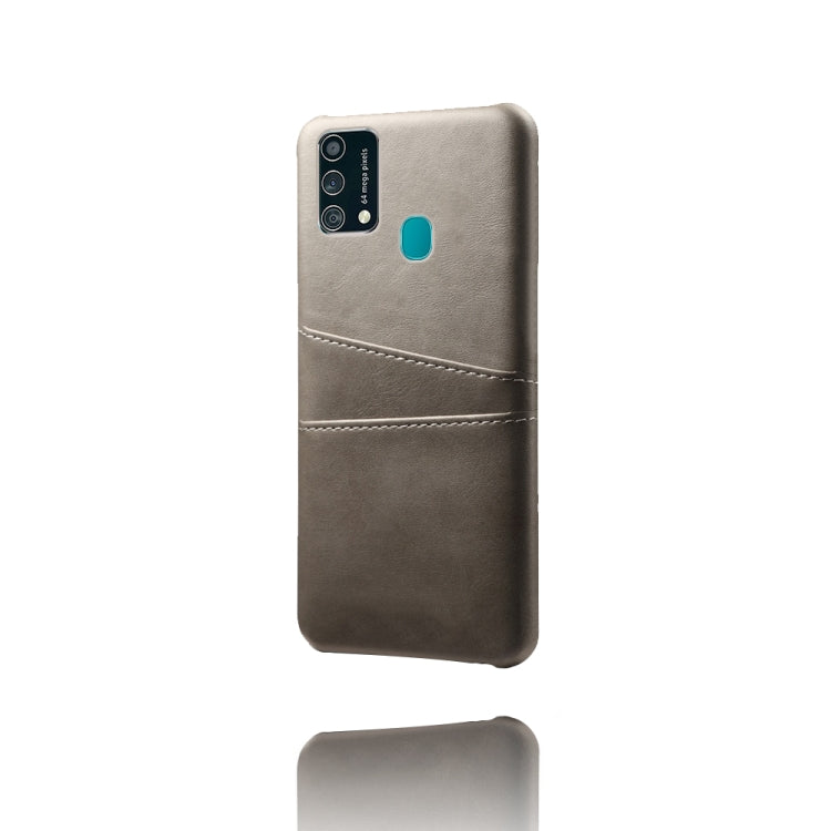 For Samsung Galaxy F41 Calf Texture PC + PU Leather Back Cover Shockproof Case with Dual Card Slots