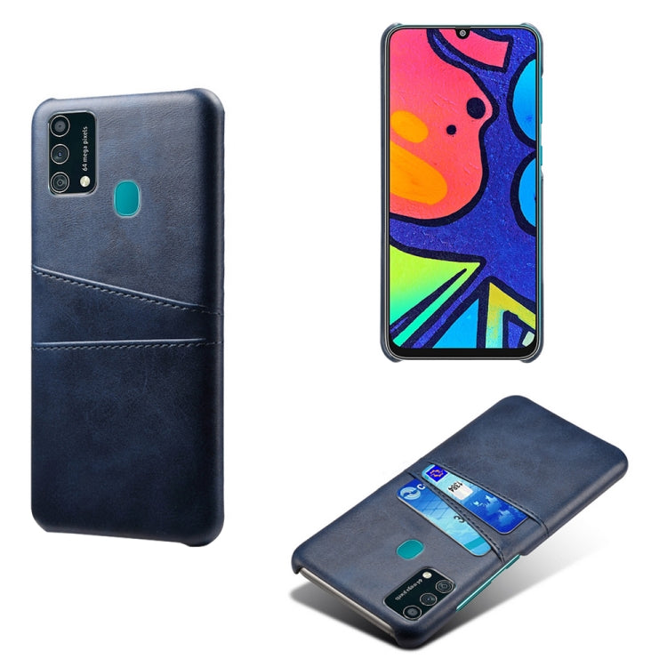 For Samsung Galaxy F41 Calf Texture PC + PU Leather Back Cover Shockproof Case with Dual Card Slots