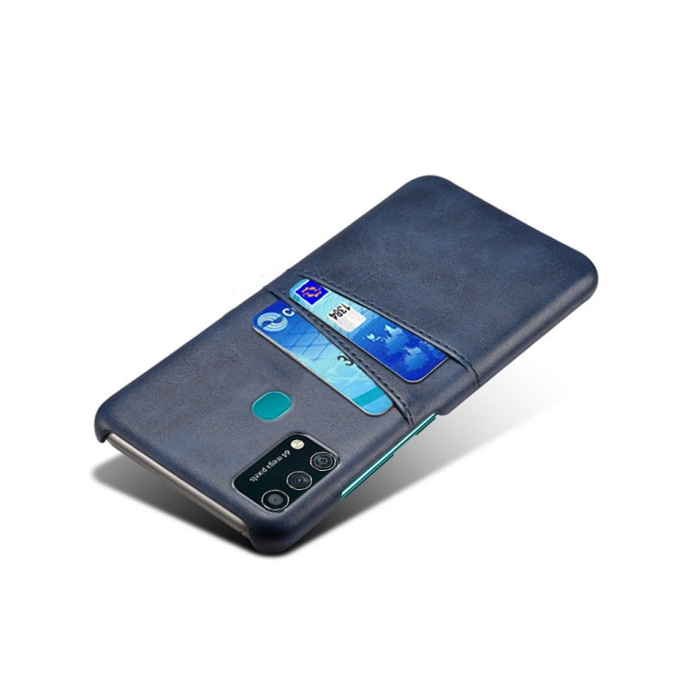 For Samsung Galaxy F41 Calf Texture PC + PU Leather Back Cover Shockproof Case with Dual Card Slots