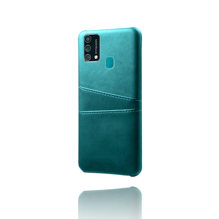 For Samsung Galaxy F41 Calf Texture PC + PU Leather Back Cover Shockproof Case with Dual Card Slots
