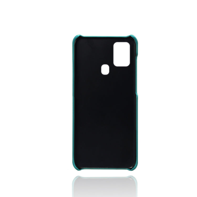 For Samsung Galaxy F41 Calf Texture PC + PU Leather Back Cover Shockproof Case with Dual Card Slots