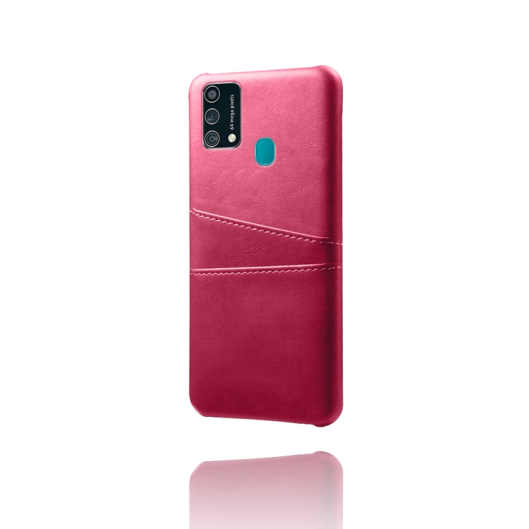 For Samsung Galaxy F41 Calf Texture PC + PU Leather Back Cover Shockproof Case with Dual Card Slots