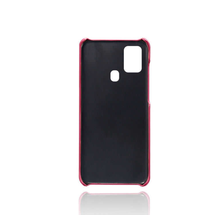 For Samsung Galaxy F41 Calf Texture PC + PU Leather Back Cover Shockproof Case with Dual Card Slots