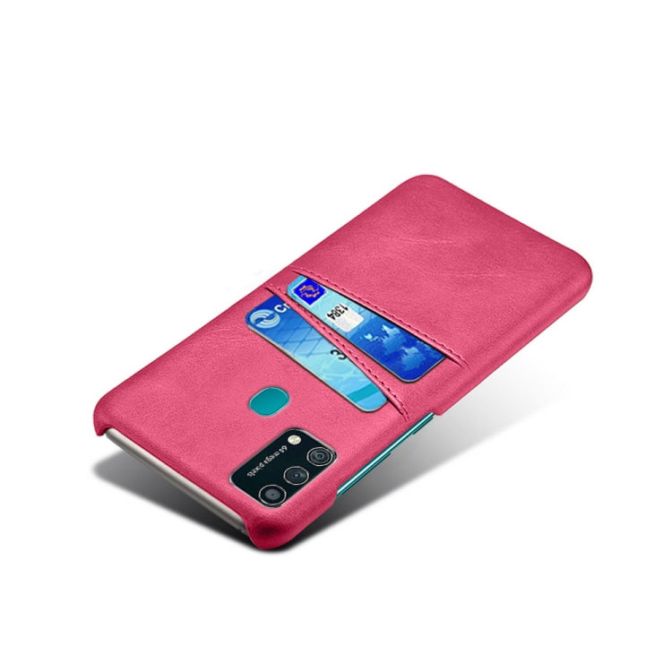 For Samsung Galaxy F41 Calf Texture PC + PU Leather Back Cover Shockproof Case with Dual Card Slots