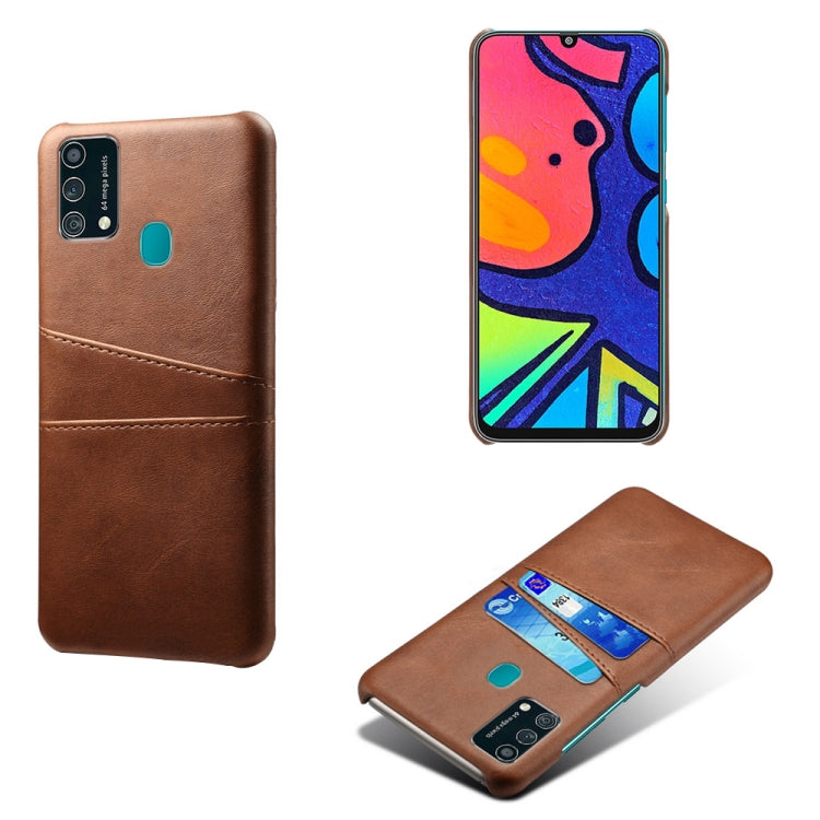 For Samsung Galaxy F41 Calf Texture PC + PU Leather Back Cover Shockproof Case with Dual Card Slots