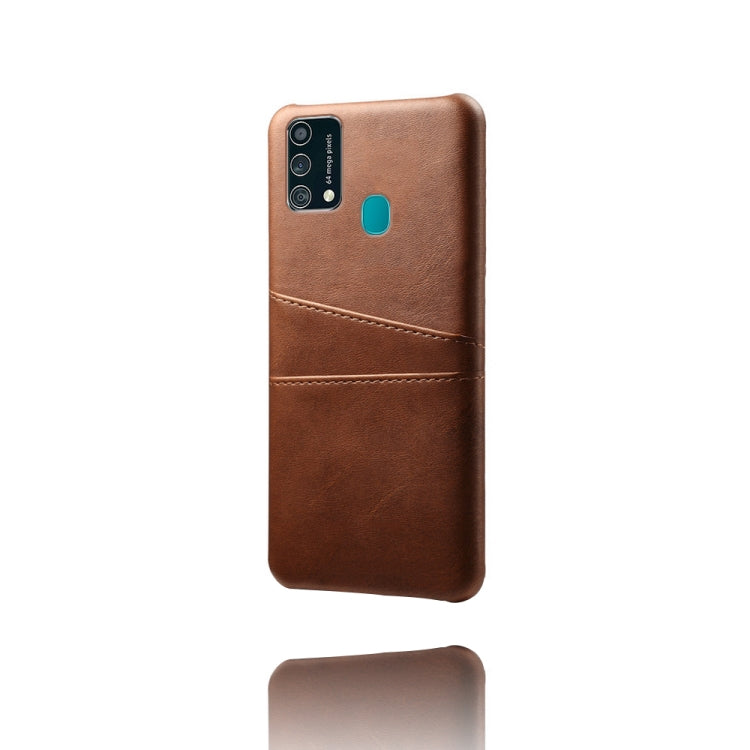 For Samsung Galaxy F41 Calf Texture PC + PU Leather Back Cover Shockproof Case with Dual Card Slots