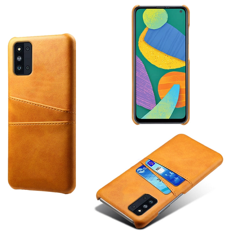 For Samsung Galaxy F52 5G Calf Texture PC + PU Leather Back Cover Shockproof Case with Dual Card Slots