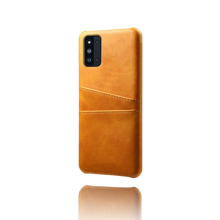 For Samsung Galaxy F52 5G Calf Texture PC + PU Leather Back Cover Shockproof Case with Dual Card Slots