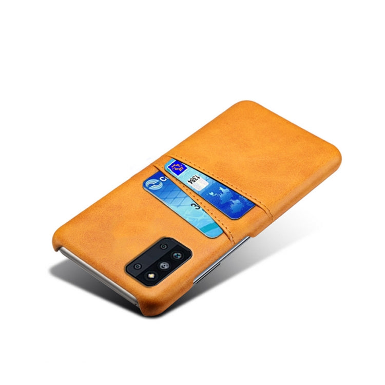 For Samsung Galaxy F52 5G Calf Texture PC + PU Leather Back Cover Shockproof Case with Dual Card Slots