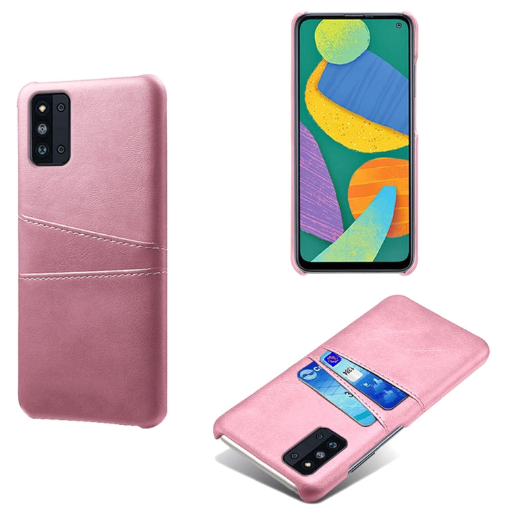 For Samsung Galaxy F52 5G Calf Texture PC + PU Leather Back Cover Shockproof Case with Dual Card Slots