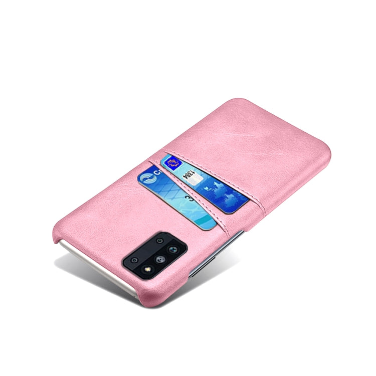 For Samsung Galaxy F52 5G Calf Texture PC + PU Leather Back Cover Shockproof Case with Dual Card Slots