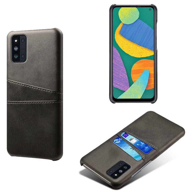 For Samsung Galaxy F52 5G Calf Texture PC + PU Leather Back Cover Shockproof Case with Dual Card Slots