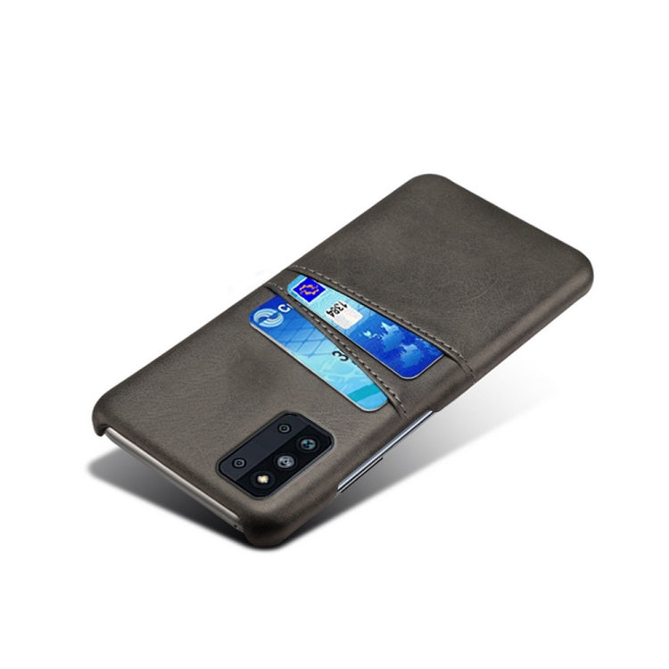 For Samsung Galaxy F52 5G Calf Texture PC + PU Leather Back Cover Shockproof Case with Dual Card Slots