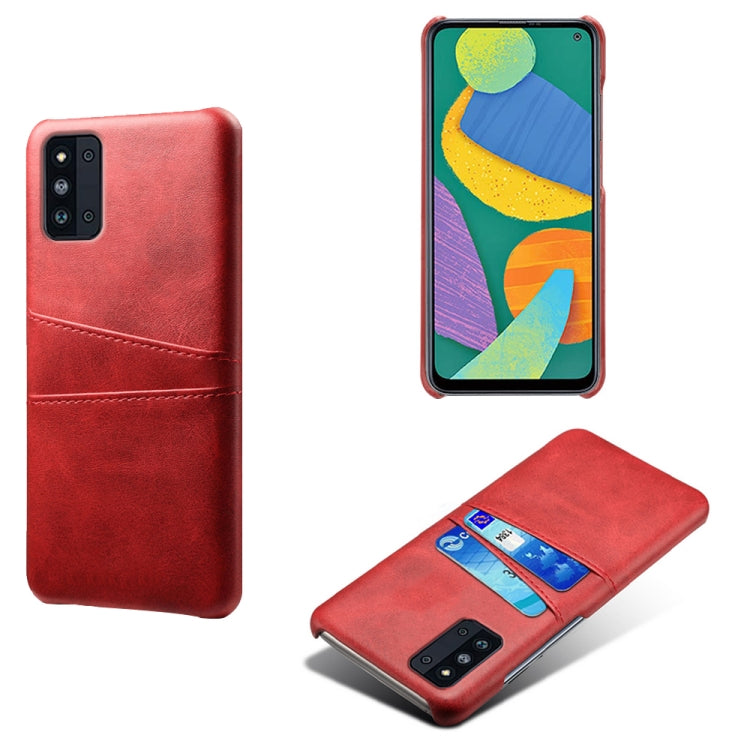 For Samsung Galaxy F52 5G Calf Texture PC + PU Leather Back Cover Shockproof Case with Dual Card Slots