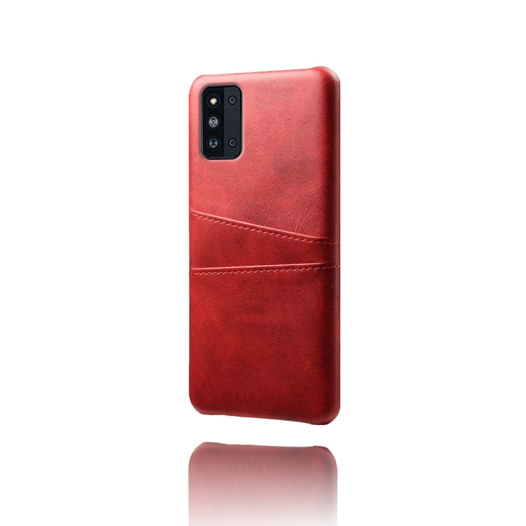 For Samsung Galaxy F52 5G Calf Texture PC + PU Leather Back Cover Shockproof Case with Dual Card Slots